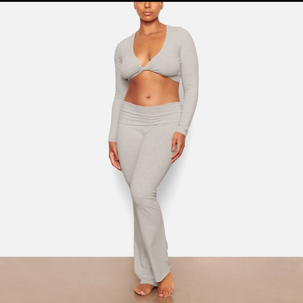 Skims Twist Long Sleeve Top - Light Heather Gray Sz Small